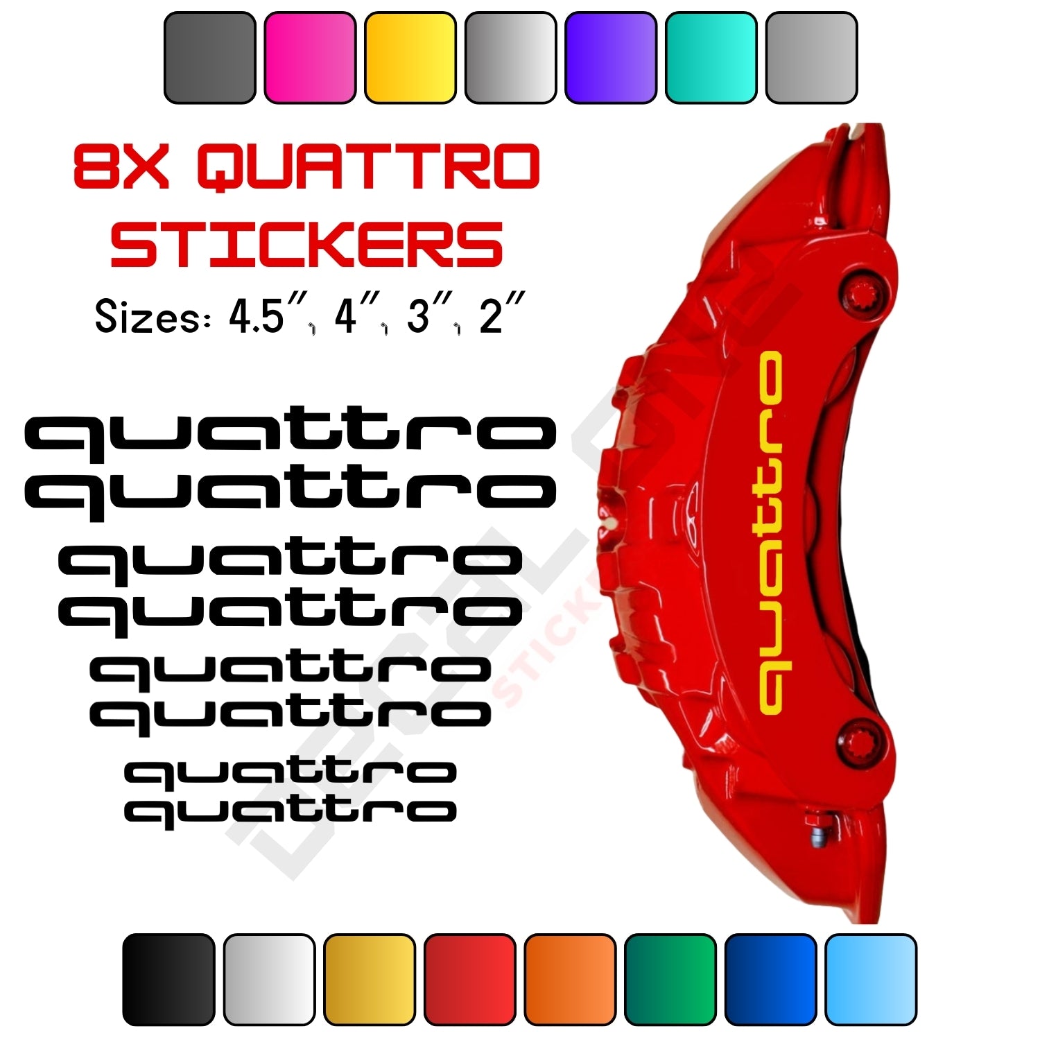 8x Audi Quattro Caliper Stickers