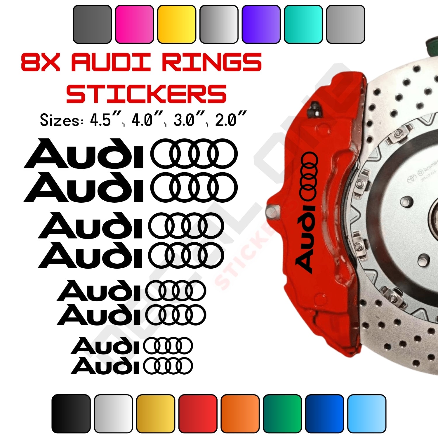 8x Audi Rings Caliper Stickers