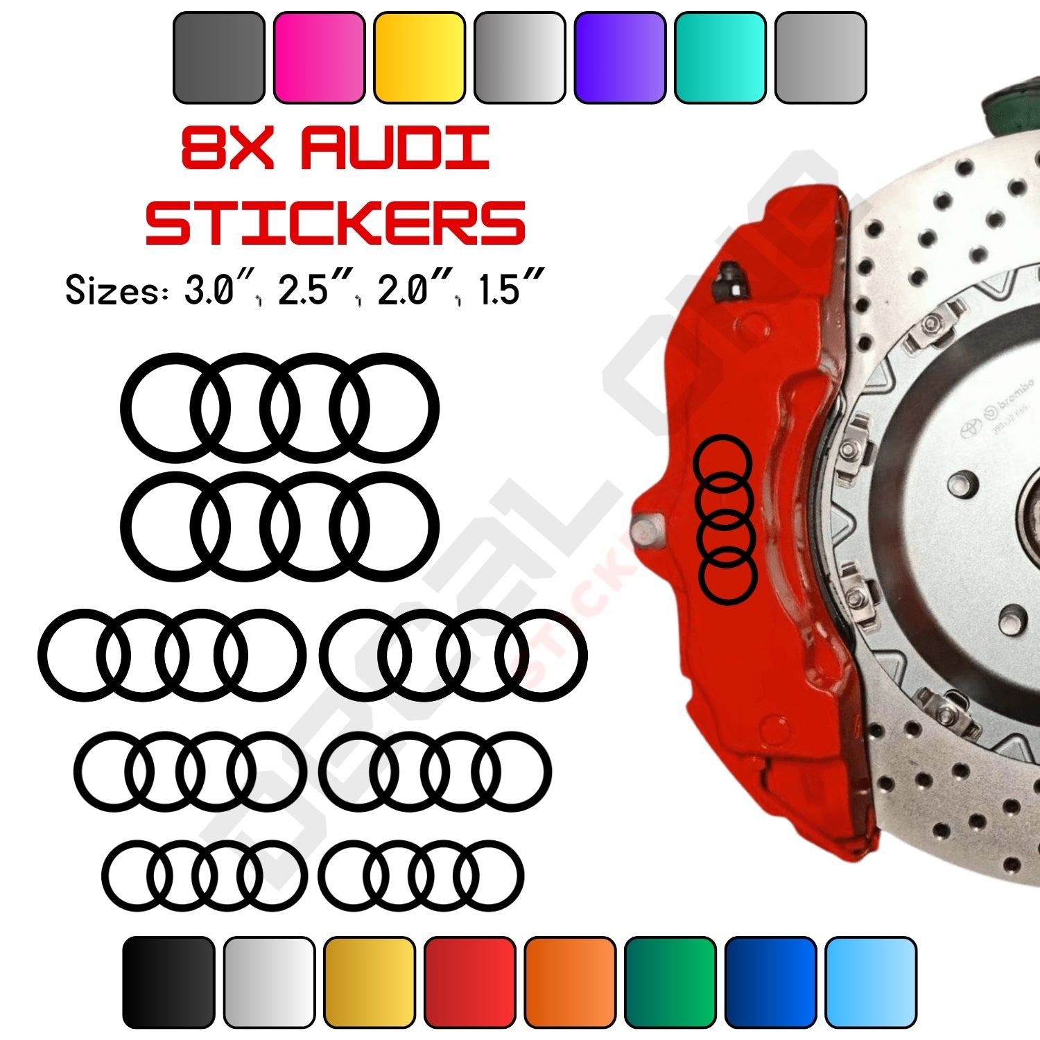 8x Audi Rings Caliper Stickers