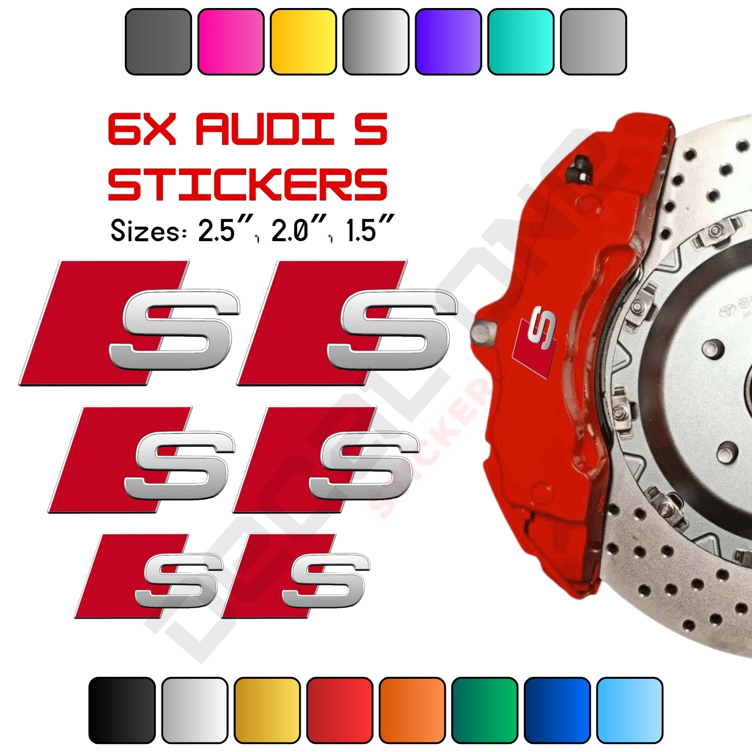 6x Audi S Caliper Stickers