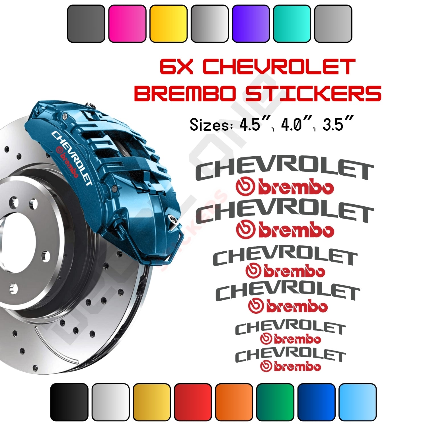 6x Chevrolet Brembo Caliper Stickers