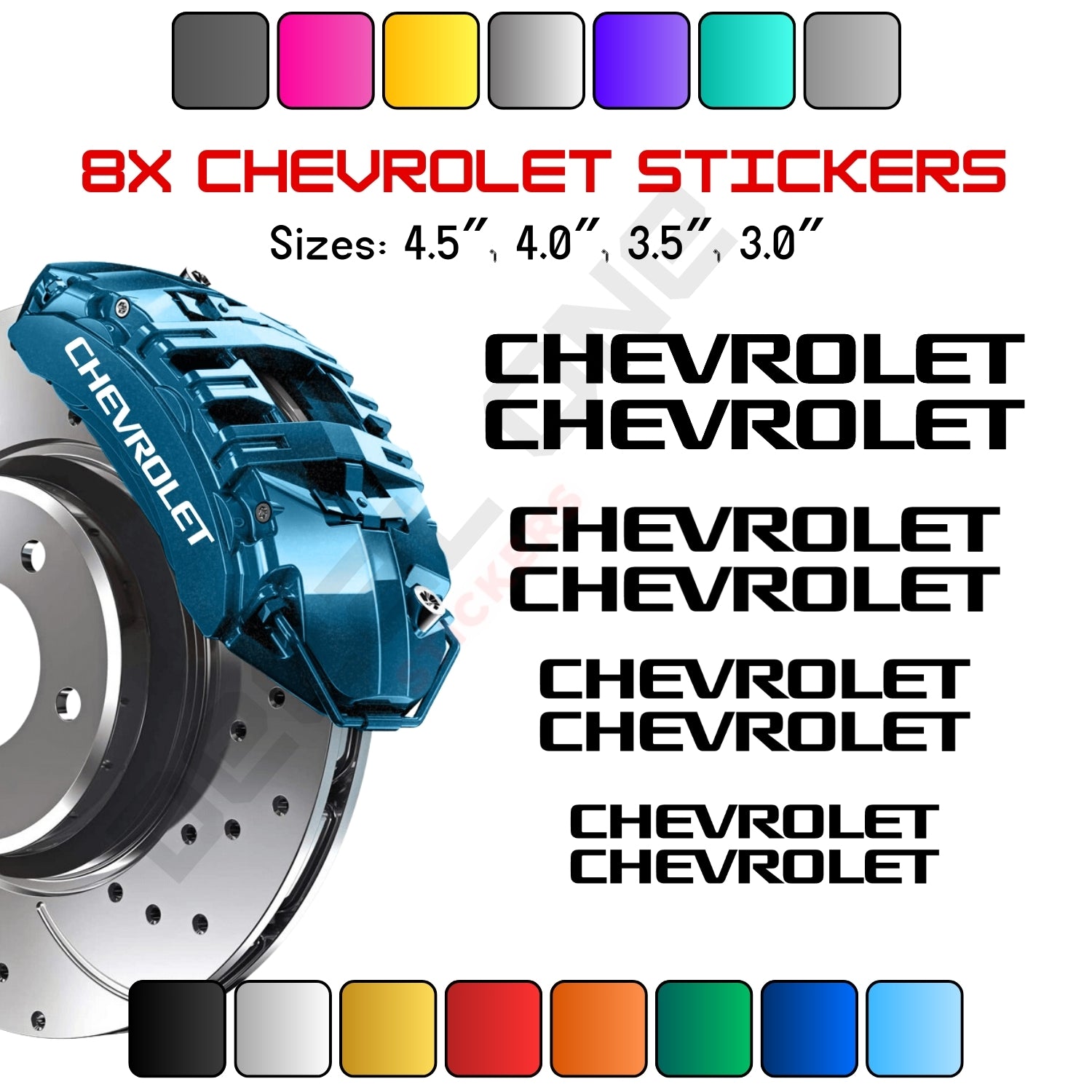 8x Chevrolet Caliper Stickers