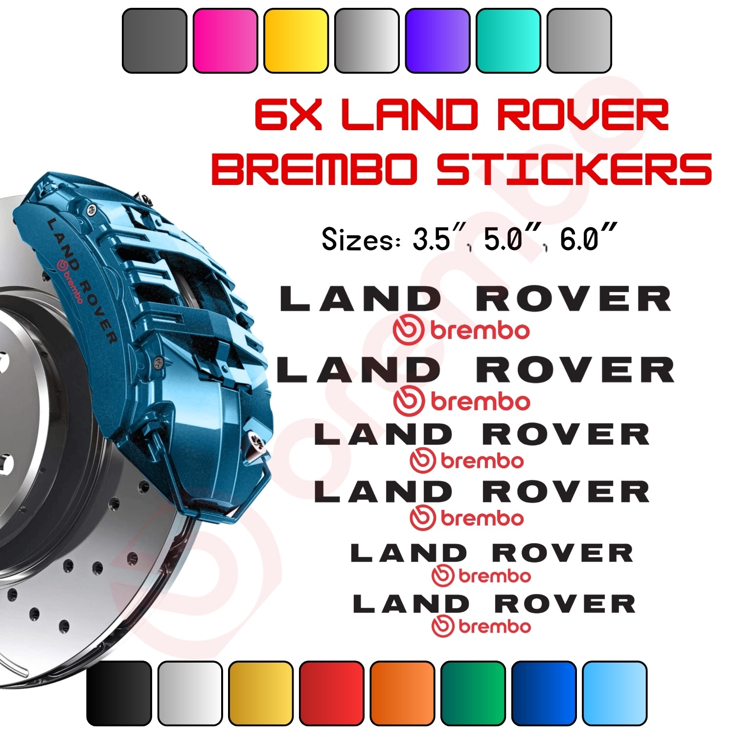 6x Land Rover Brembo Caliper Stickers