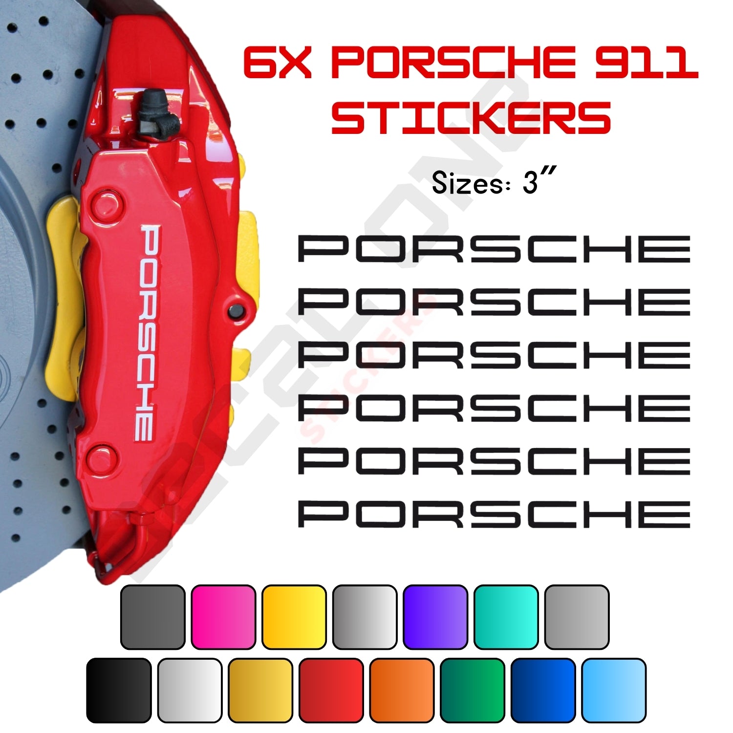 6x Porsche 911 Caliper Stickers