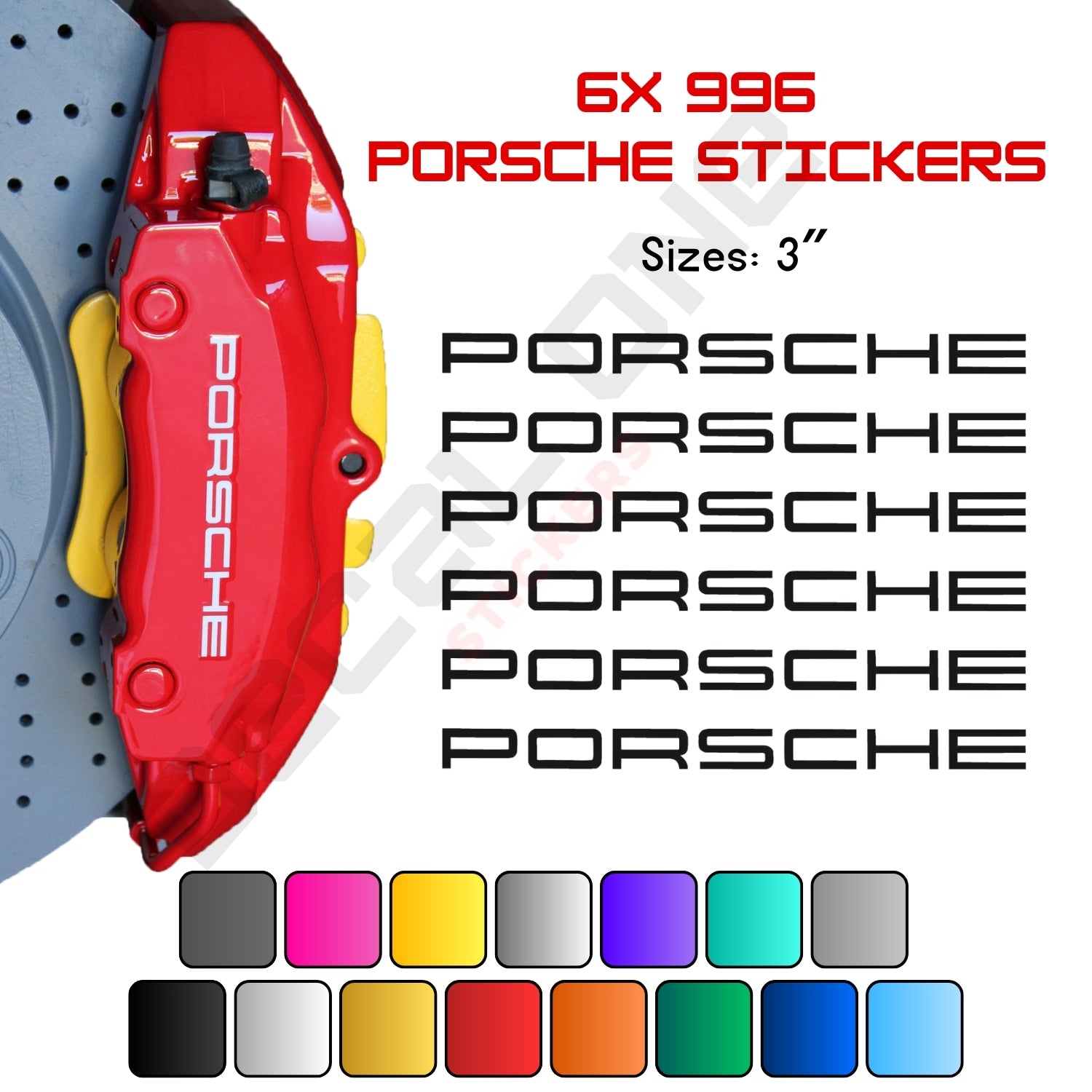 6x Porsche 996 Caliper Stickers