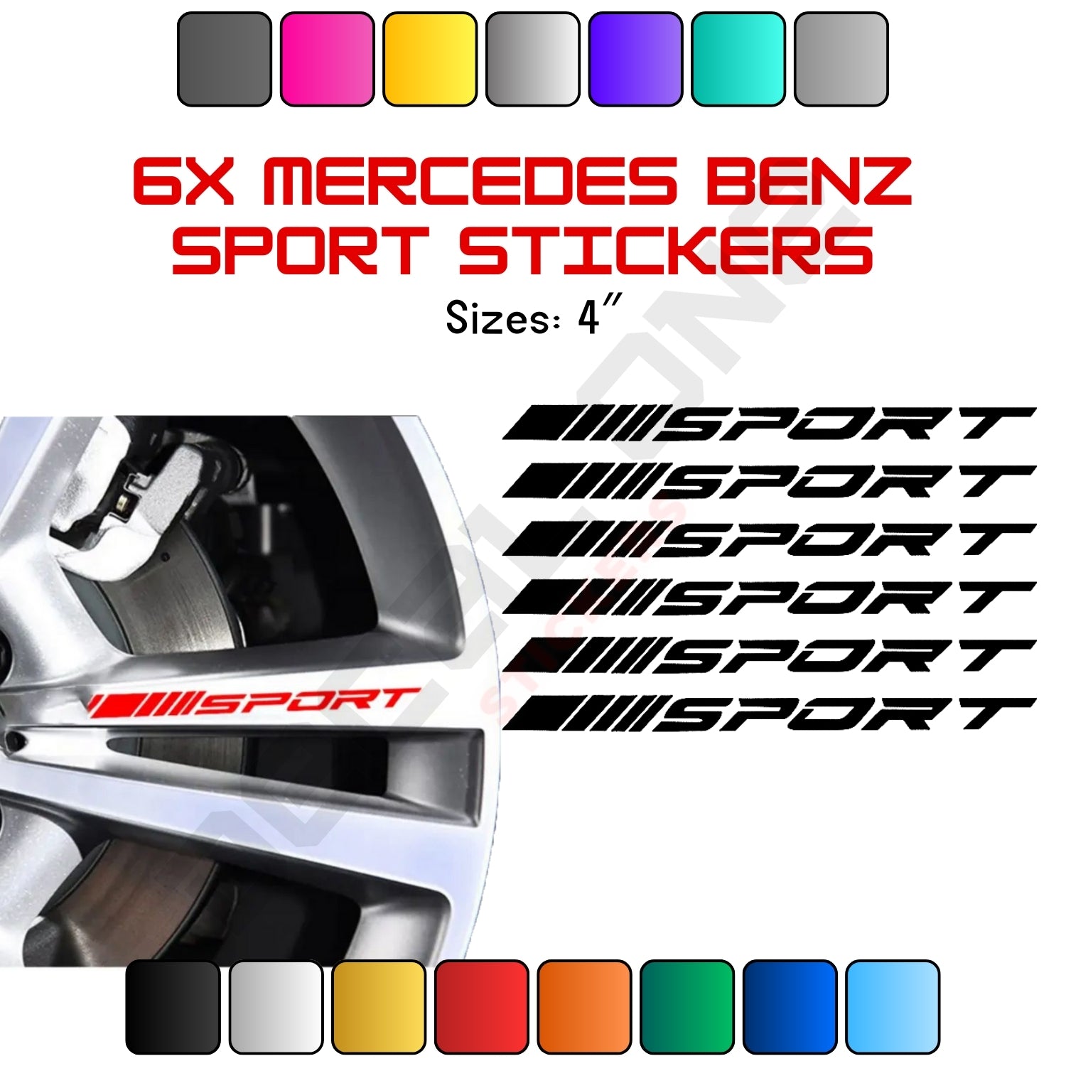 6x Mercedes Benz Sports Rims Wheels Stickers