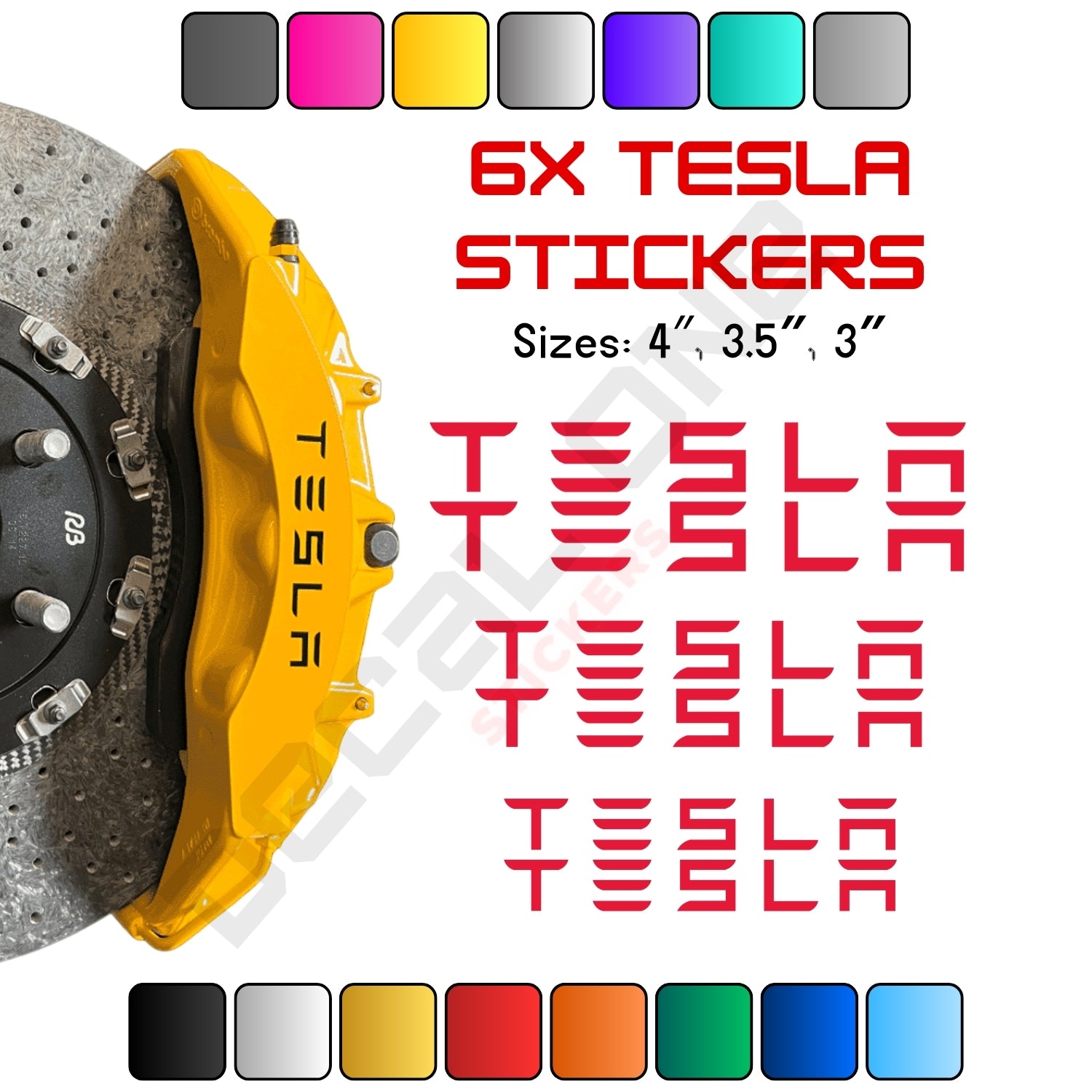 6x Tesla Caliper Stickers