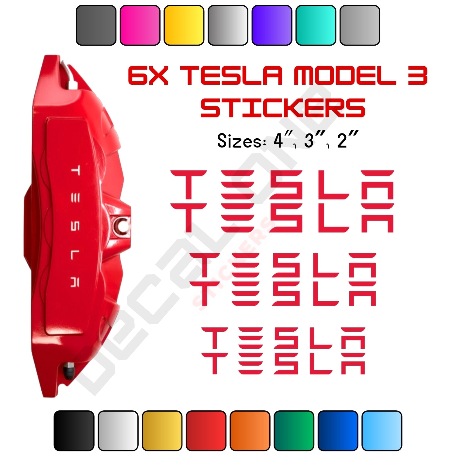 6x Tesla Model 3 Caliper Stickers