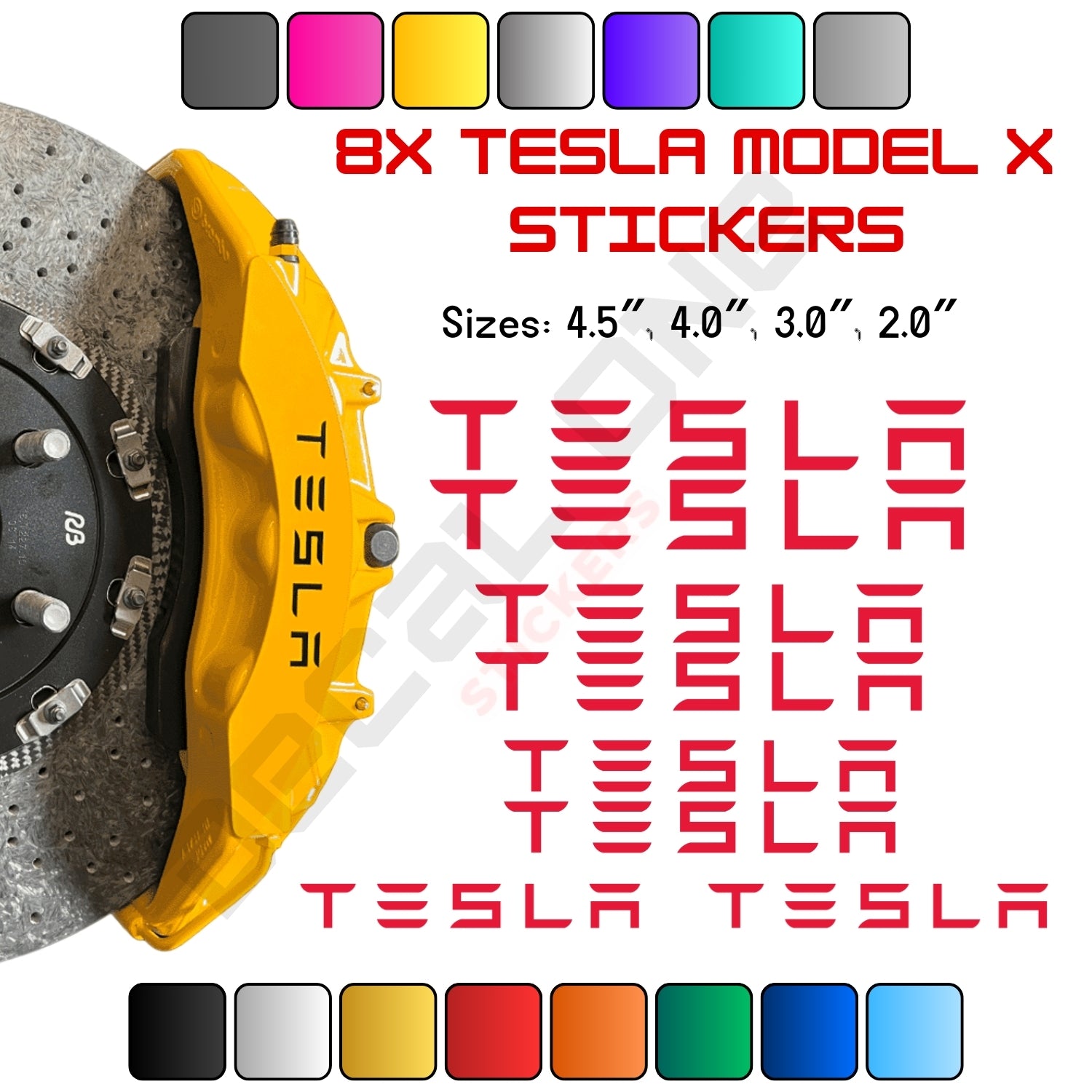 8x Tesla Model X Caliper Stickers