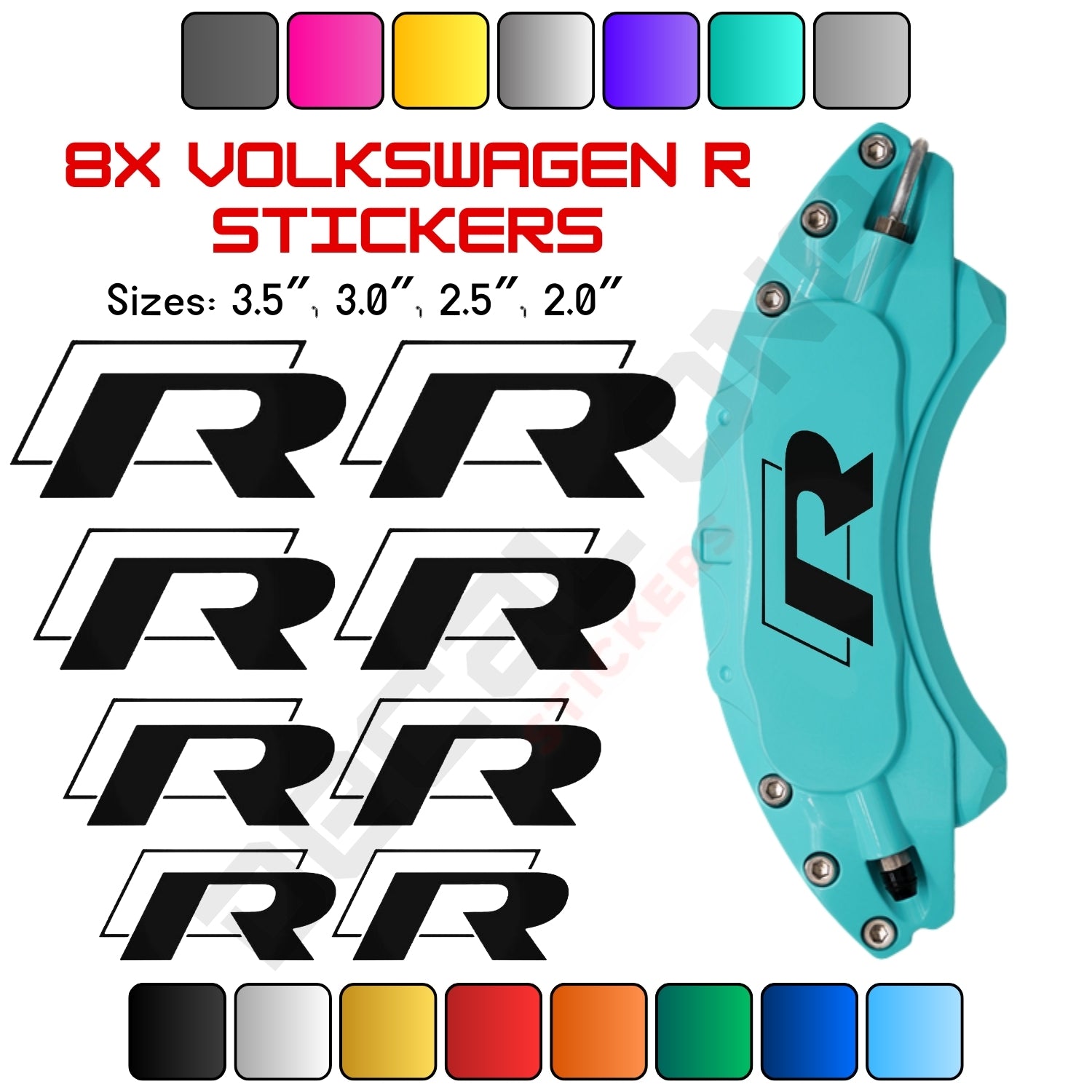 8x Volkswagen R Caliper Stickers